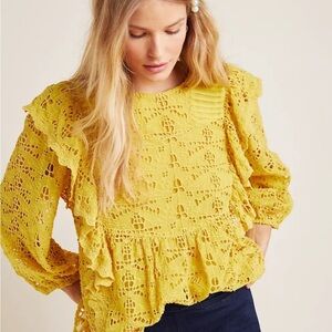 Anthropologie Yellow Lace Blouse